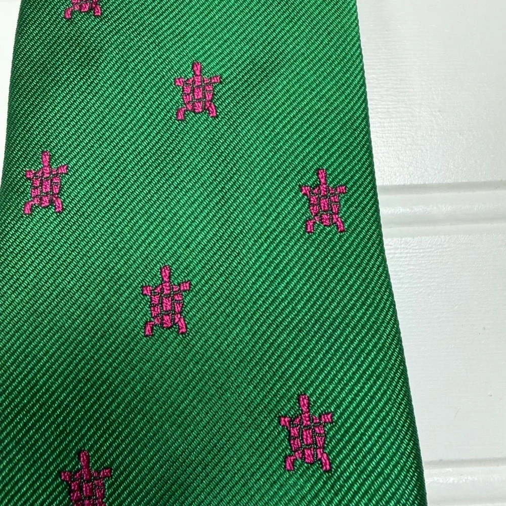 Polo Ralph Lauren Kids Silk Tie Green‎ Pink Turtle Vintage Hand Finished Italy